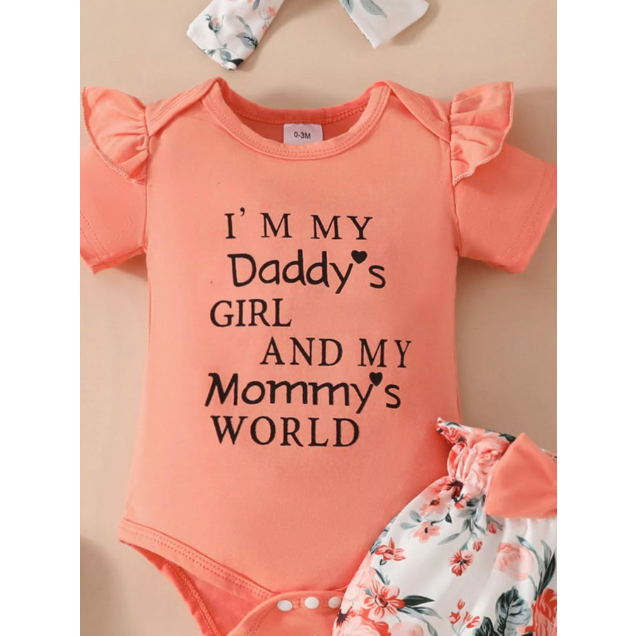 Children’s Ruffled Bodysuit and Floral Shorts Set with Headband Apparel and Accessories
