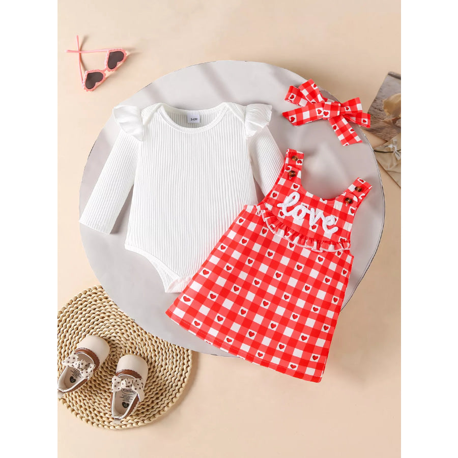 Children’s Ruffled Bodysuit and Gingham Dress Set with Headband Apparel and Accessories