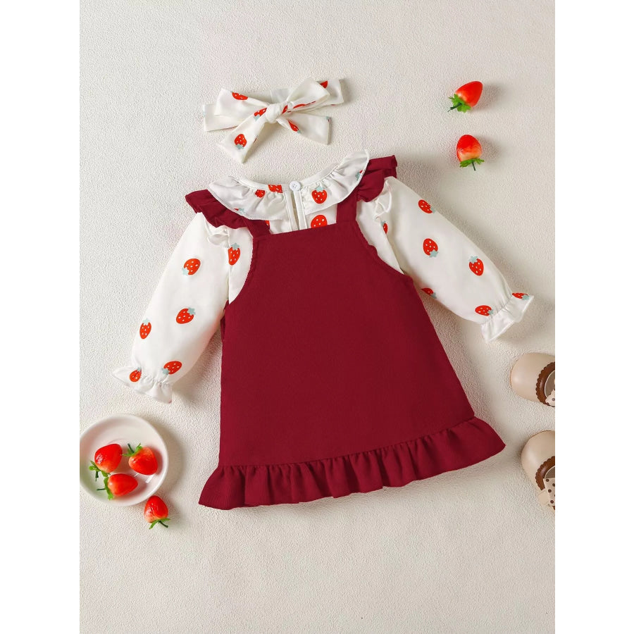 Children’s Ruffled Bodysuit and Heart Decor Dress Set with Headband Apparel and Accessories