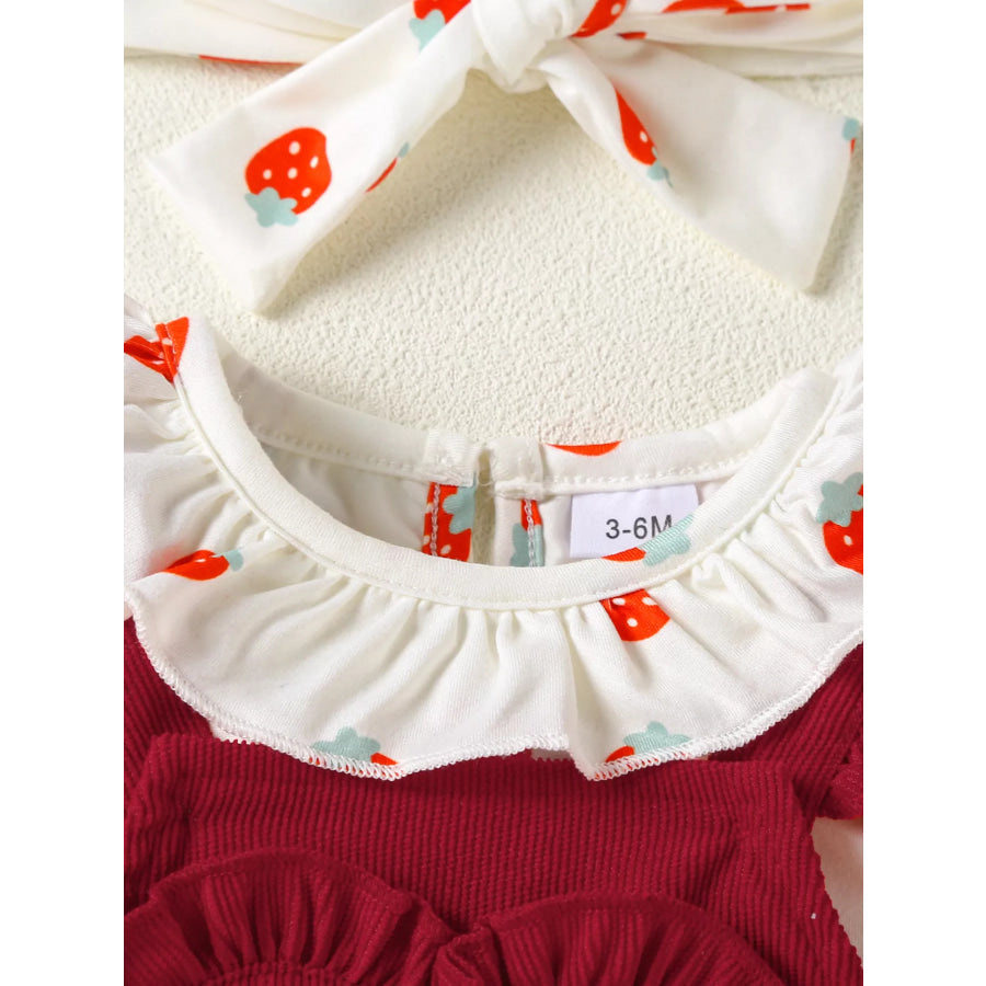 Children’s Ruffled Bodysuit and Heart Decor Dress Set with Headband Apparel and Accessories