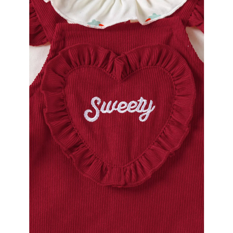 Children’s Ruffled Bodysuit and Heart Decor Dress Set with Headband Apparel and Accessories