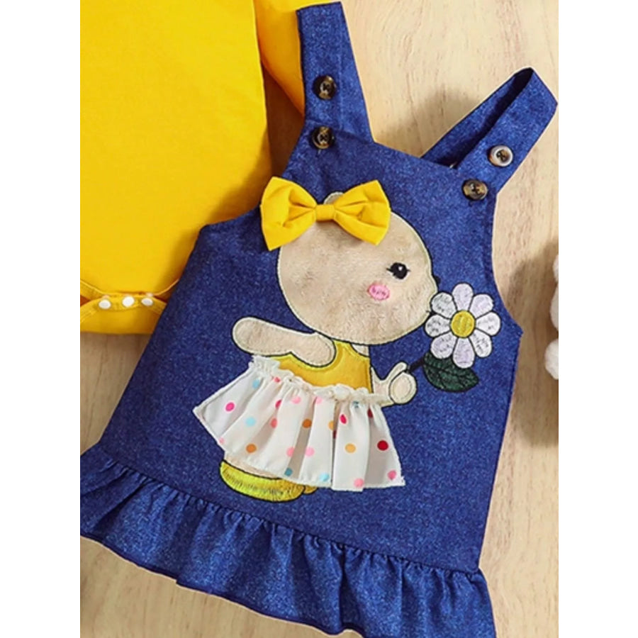 Children’s Ruffled Bodysuit and Overall Dress Set with Headband Apparel and Accessories