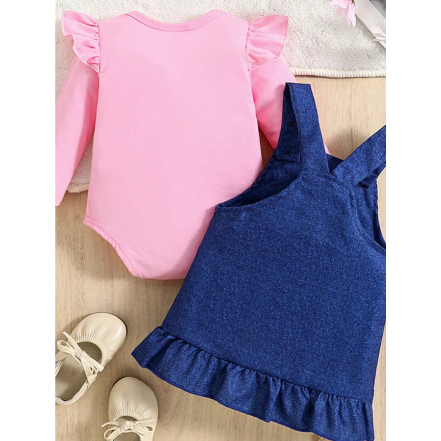 Children’s Ruffled Bodysuit and Overall Dress Set with Headband Apparel and Accessories
