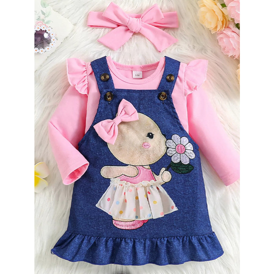 Children’s Ruffled Bodysuit and Overall Dress Set with Headband Pink / 0-3M Apparel and Accessories