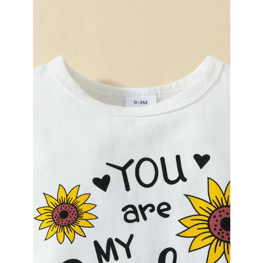 Children’s Ruffled Bodysuit and Sunflower Skirt Set with Headband Apparel and Accessories