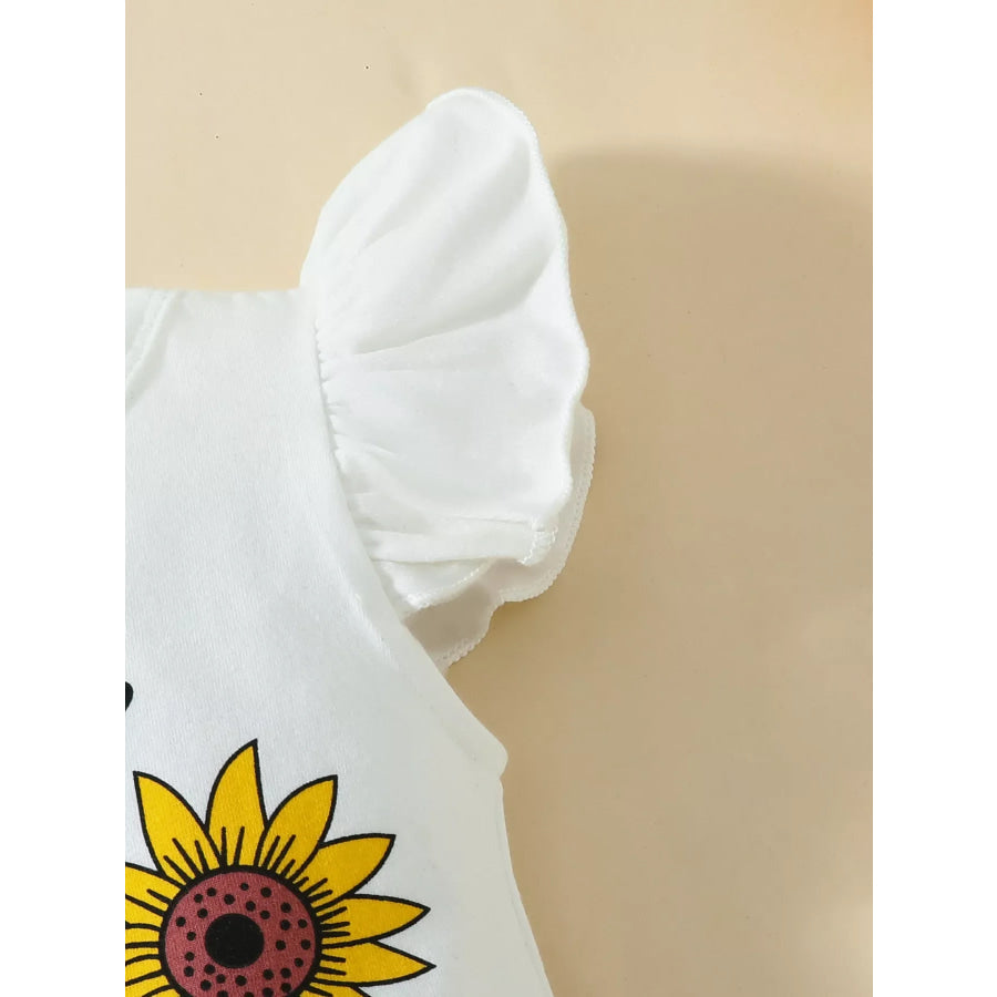 Children’s Ruffled Bodysuit and Sunflower Skirt Set with Headband Apparel and Accessories