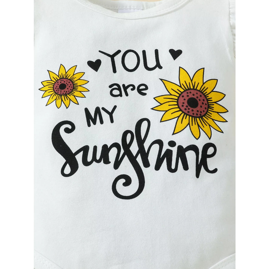 Children’s Ruffled Bodysuit and Sunflower Skirt Set with Headband Apparel and Accessories