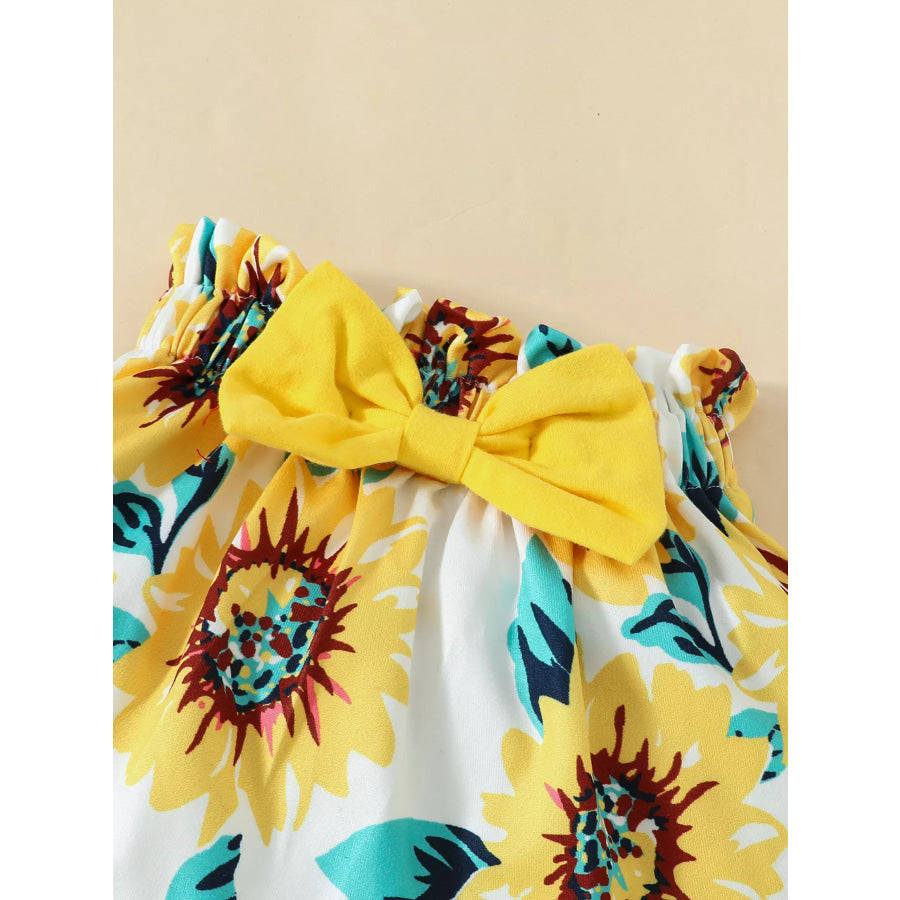 Children’s Ruffled Bodysuit and Sunflower Skirt Set with Headband Apparel and Accessories