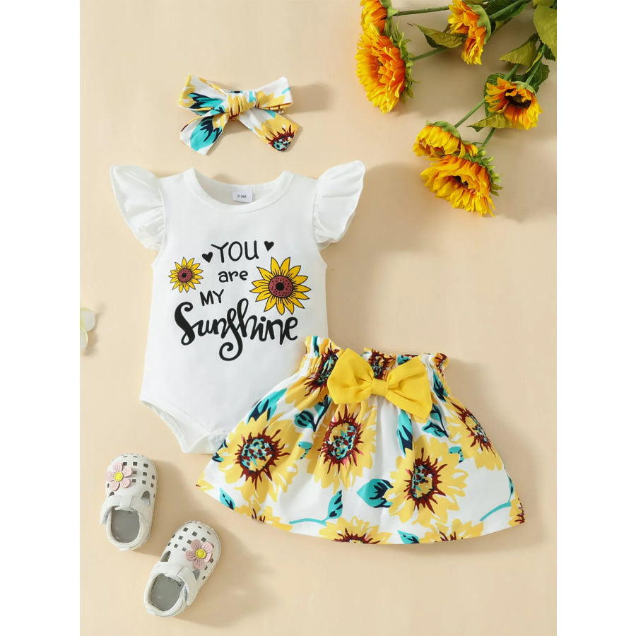 Children’s Ruffled Bodysuit and Sunflower Skirt Set with Headband Off-white / 0-3M Apparel and Accessories