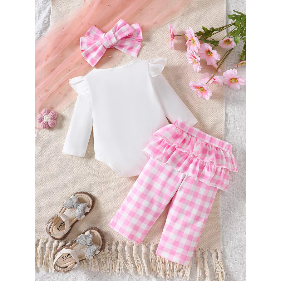 Children’s Ruffled Bow Graphic Bodysuit and Pants Set with Headband Apparel and Accessories