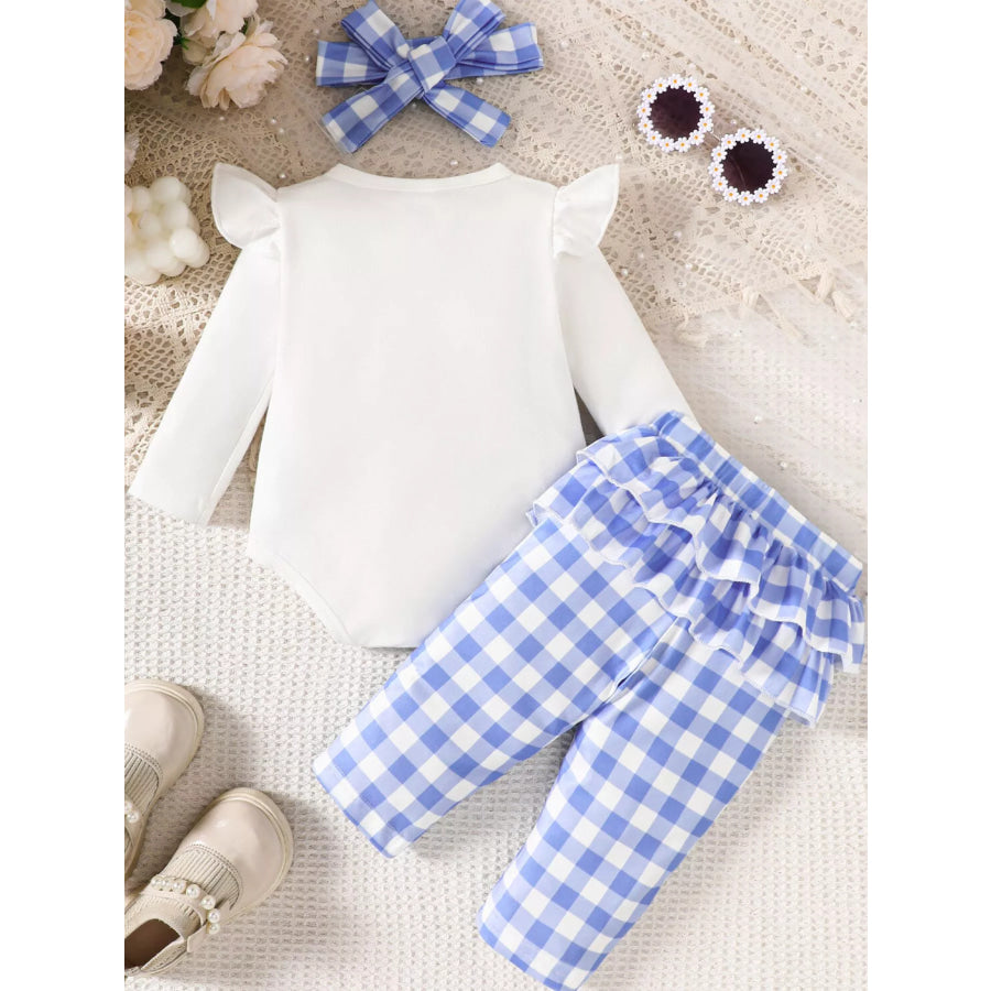 Children’s Ruffled Bow Graphic Bodysuit and Pants Set with Headband Apparel and Accessories