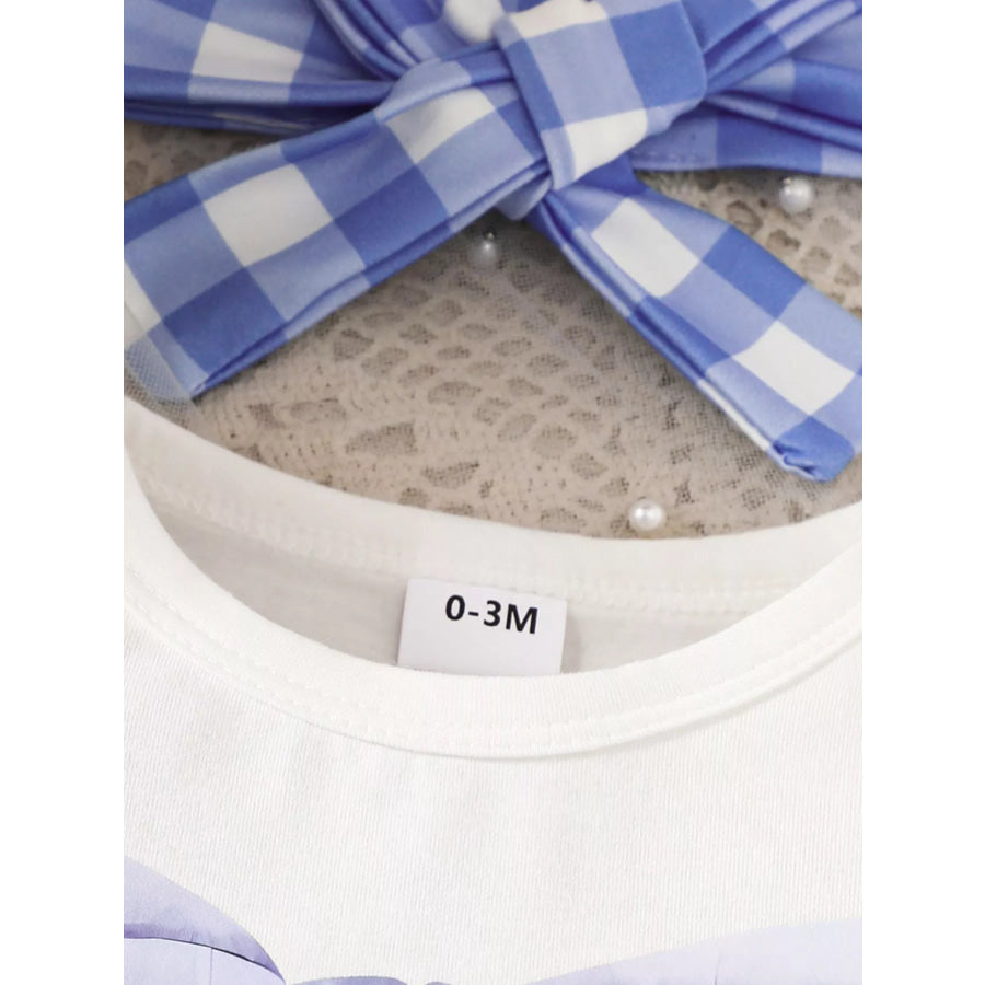 Children’s Ruffled Bow Graphic Bodysuit and Pants Set with Headband White / 0-3M Apparel and Accessories