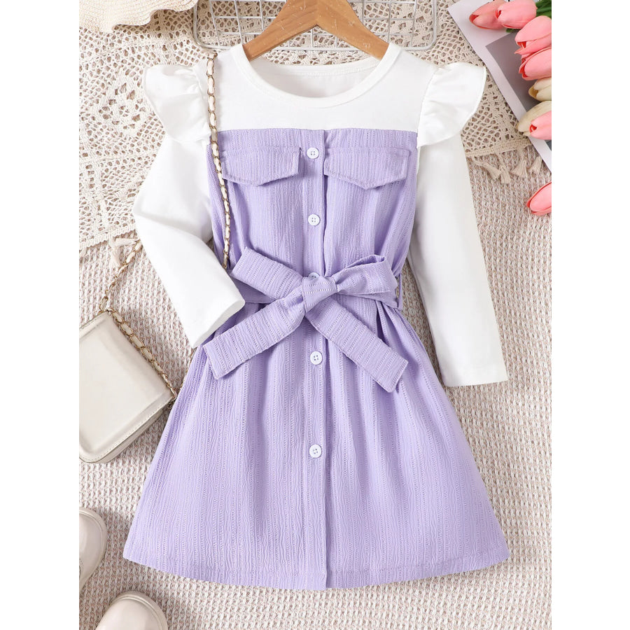 Children’s Ruffled Bow Long Sleeve Dress Light Purple / 1-2Y Apparel and Accessories