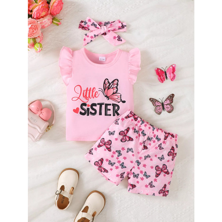 Children’s Ruffled Butterfly T-Shirt and Shorts Set with Headband Apparel Accessories