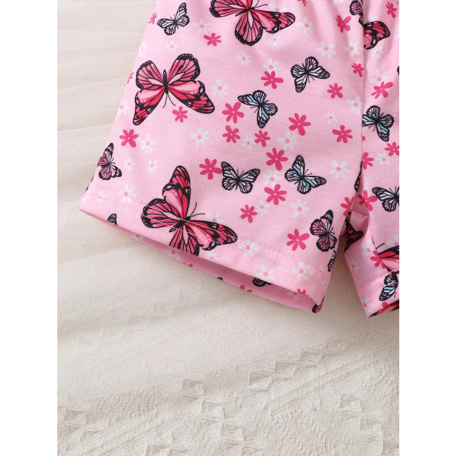 Children’s Ruffled Butterfly T-Shirt and Shorts Set with Headband Apparel Accessories