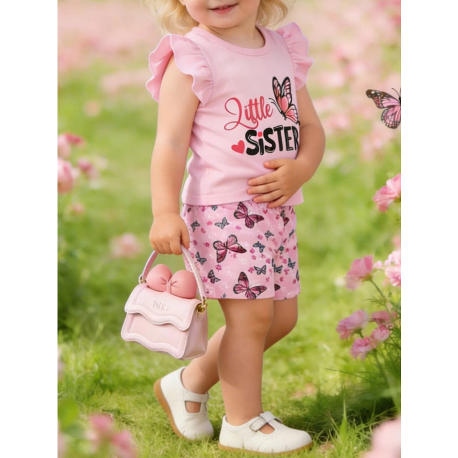 Children’s Ruffled Butterfly T-Shirt and Shorts Set with Headband Pink / 6-9M Apparel Accessories