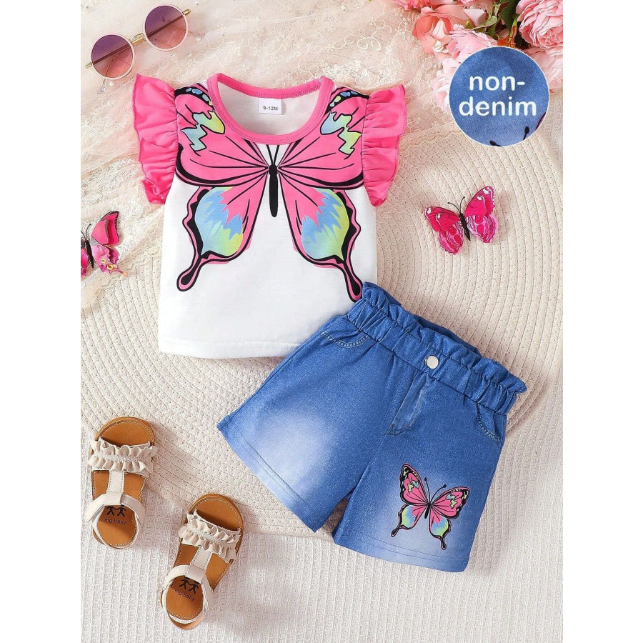 Children’s Ruffled Butterfly Tee and Shorts Set Gray/white / 6-9M Apparel and Accessories