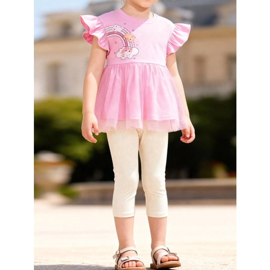 Children’s Ruffled Cap Sleeve Top and Pants Set Pink / 2Y Apparel and Accessories