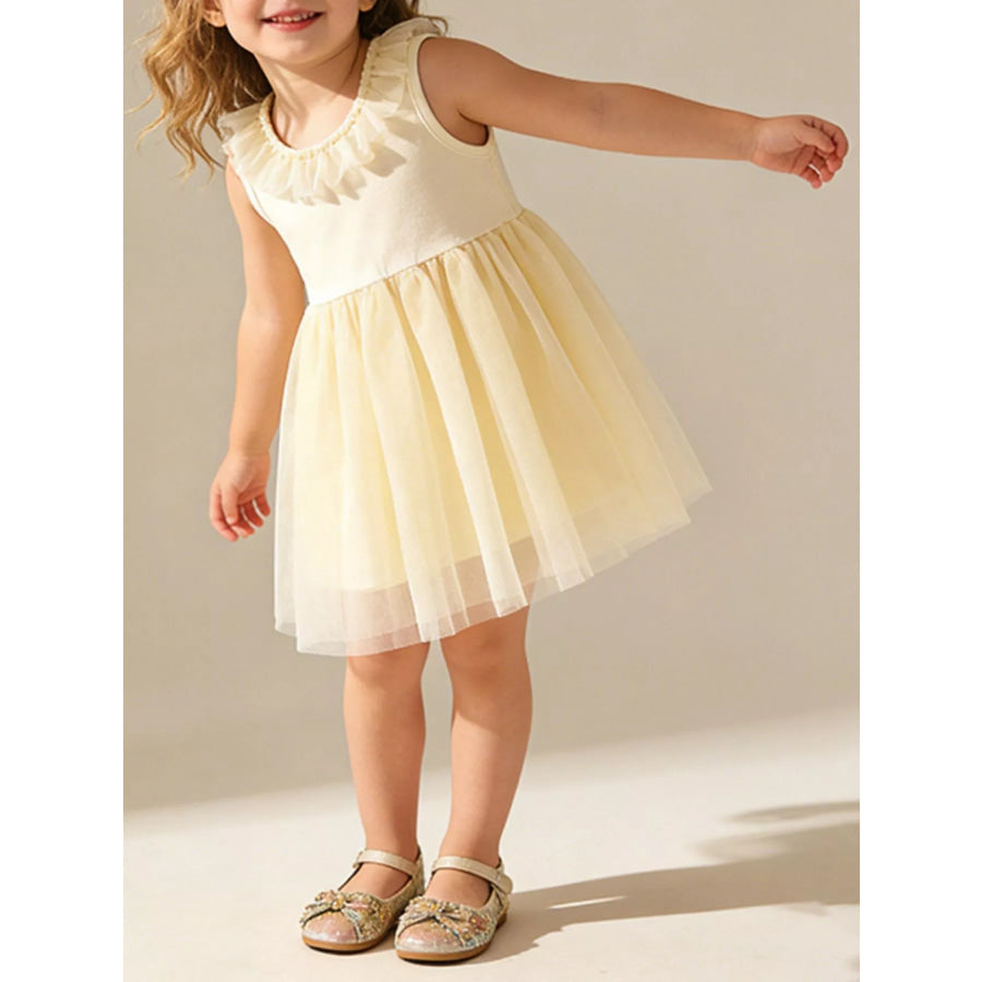 Children’s Ruffled Collar Tulle Dress Ivory / 2T Apparel and Accessories