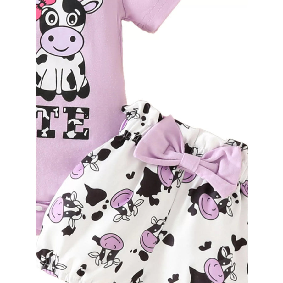 Children’s Ruffled Cow Bodysuit and Shorts Set with Headband Apparel and Accessories