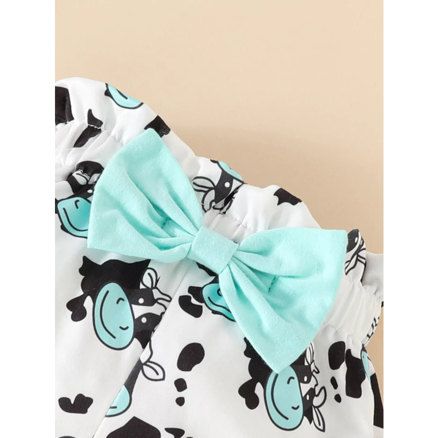 Children’s Ruffled Cow Bodysuit and Shorts Set with Headband Apparel and Accessories
