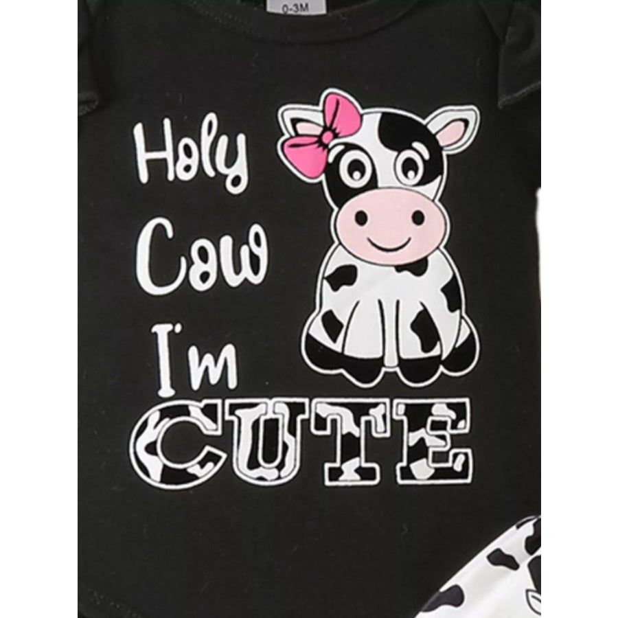 Children’s Ruffled Cow Bodysuit and Shorts Set with Headband Apparel and Accessories