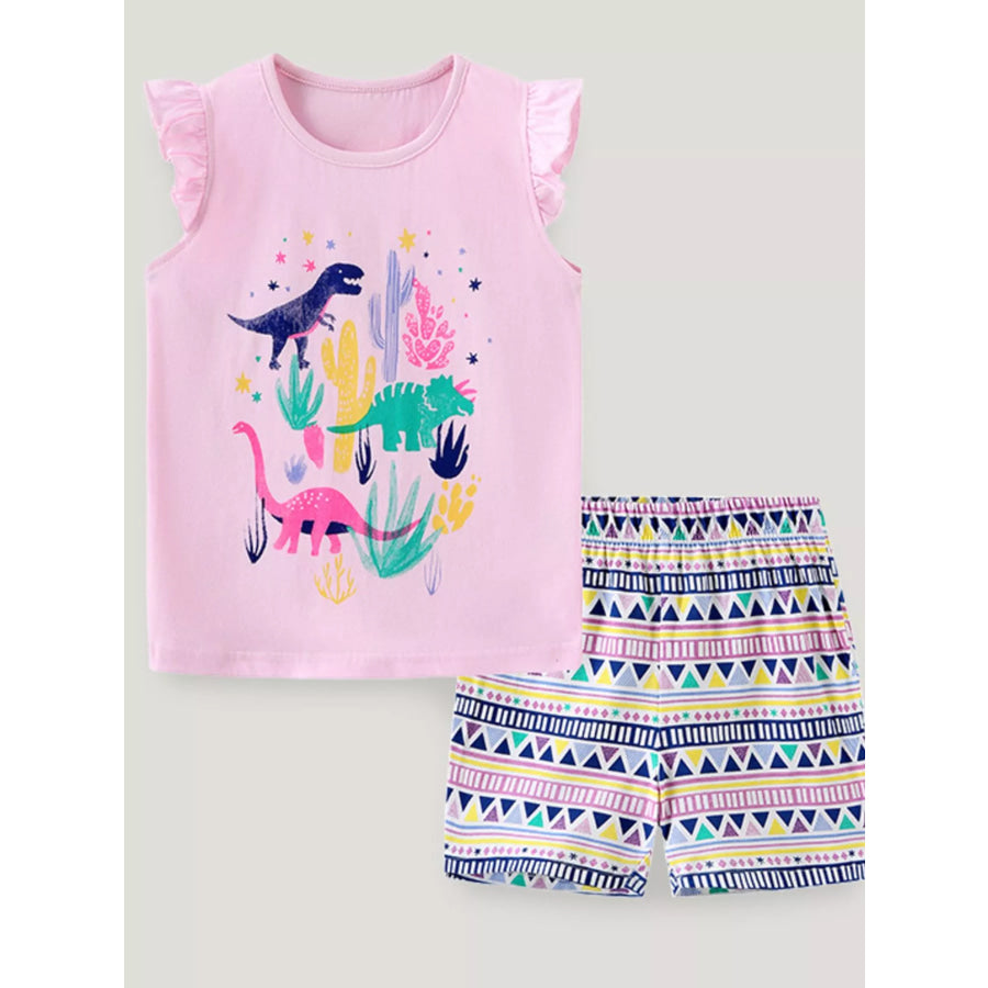 Children’s Ruffled Dinosaur Top and Shorts Set Blush Pink / 2Y Apparel and Accessories