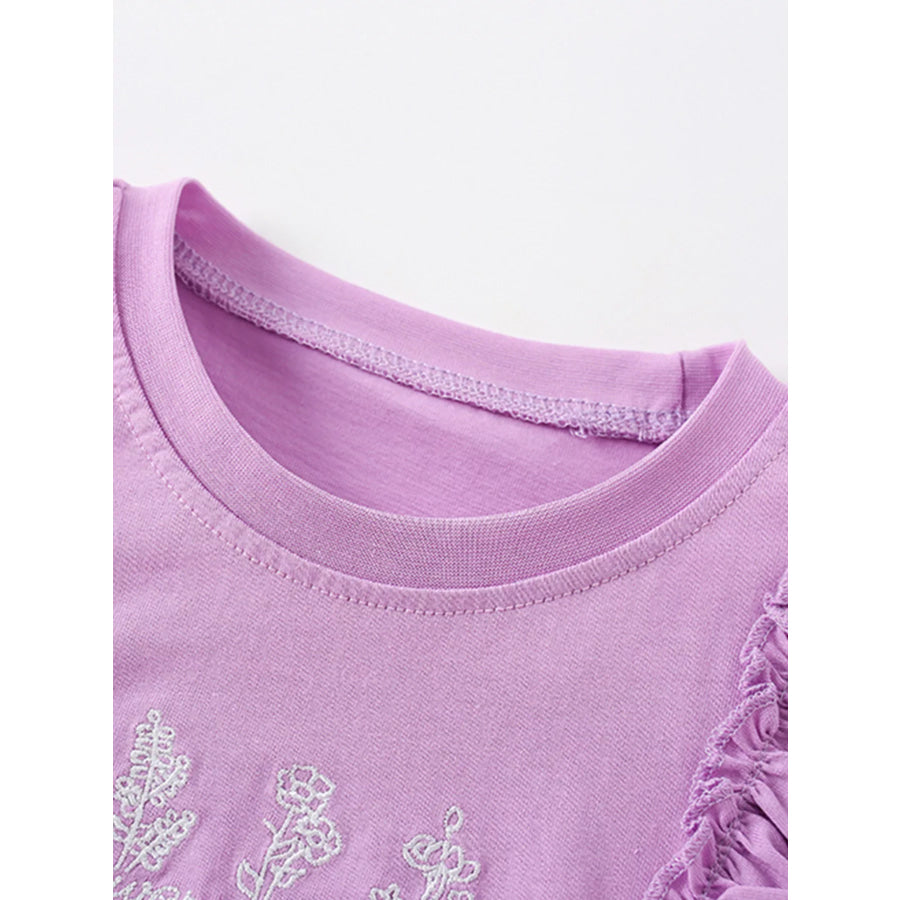 Children’s Ruffled Embroidered Round Neck Tee Apparel and Accessories
