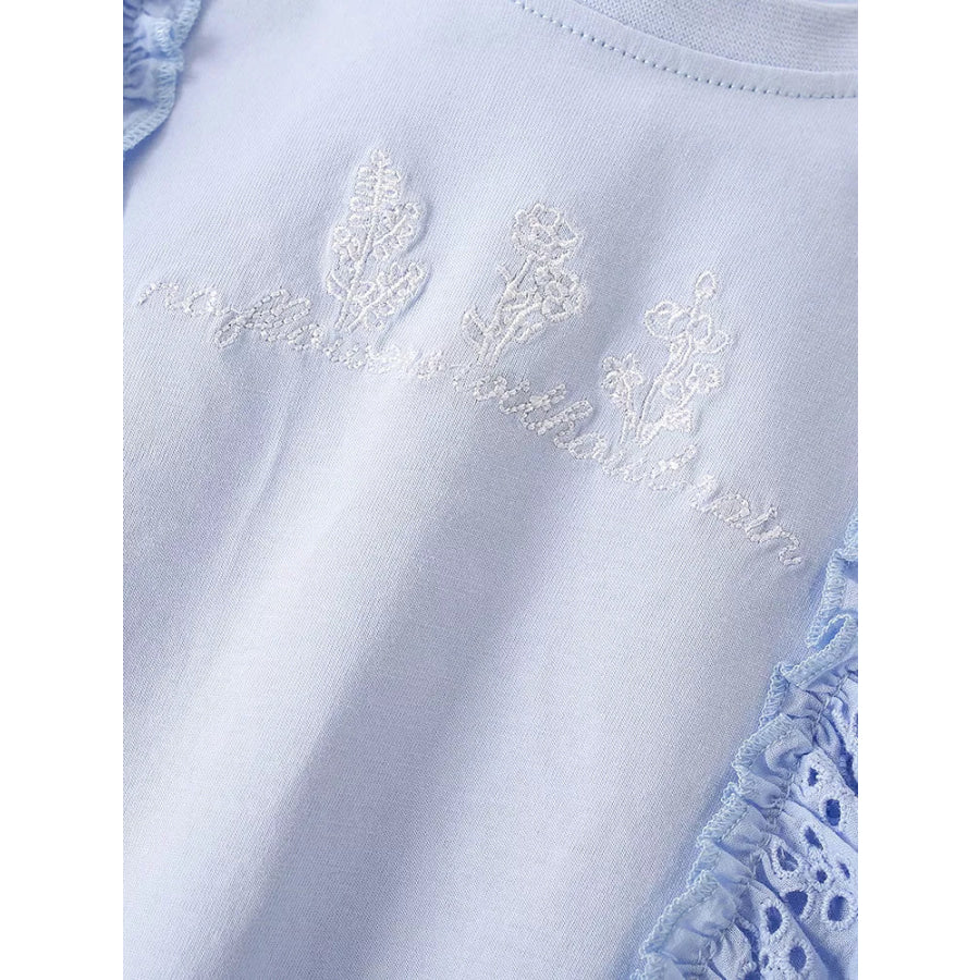 Children’s Ruffled Eyelet Round Neck T-Shirt Apparel and Accessories