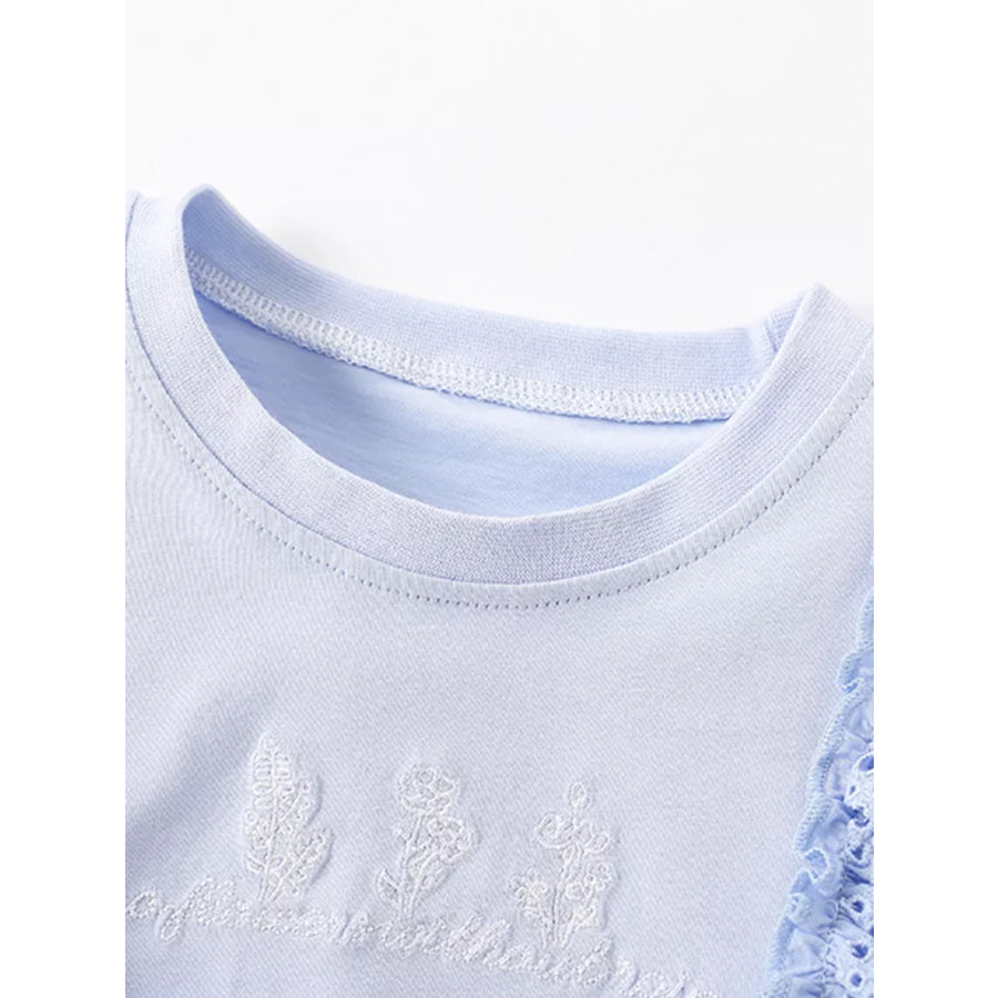 Children’s Ruffled Eyelet Round Neck T-Shirt Apparel and Accessories