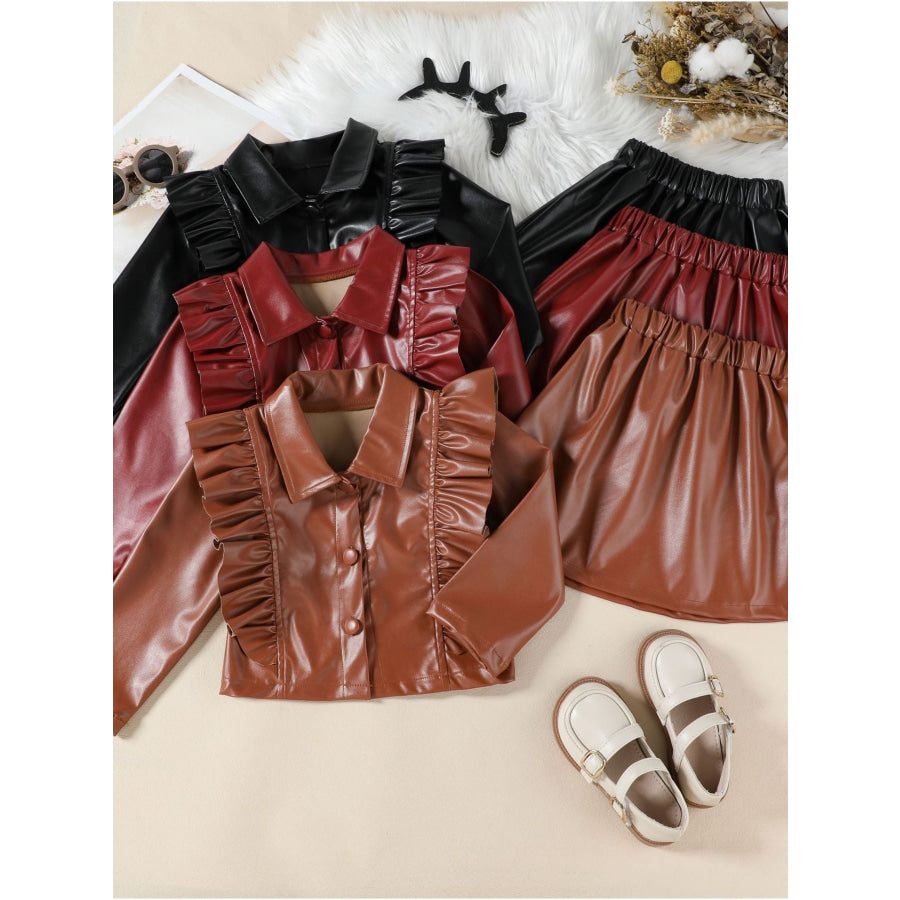 Children’s Ruffled Faux Leather Top and Skirt Set Apparel and Accessories