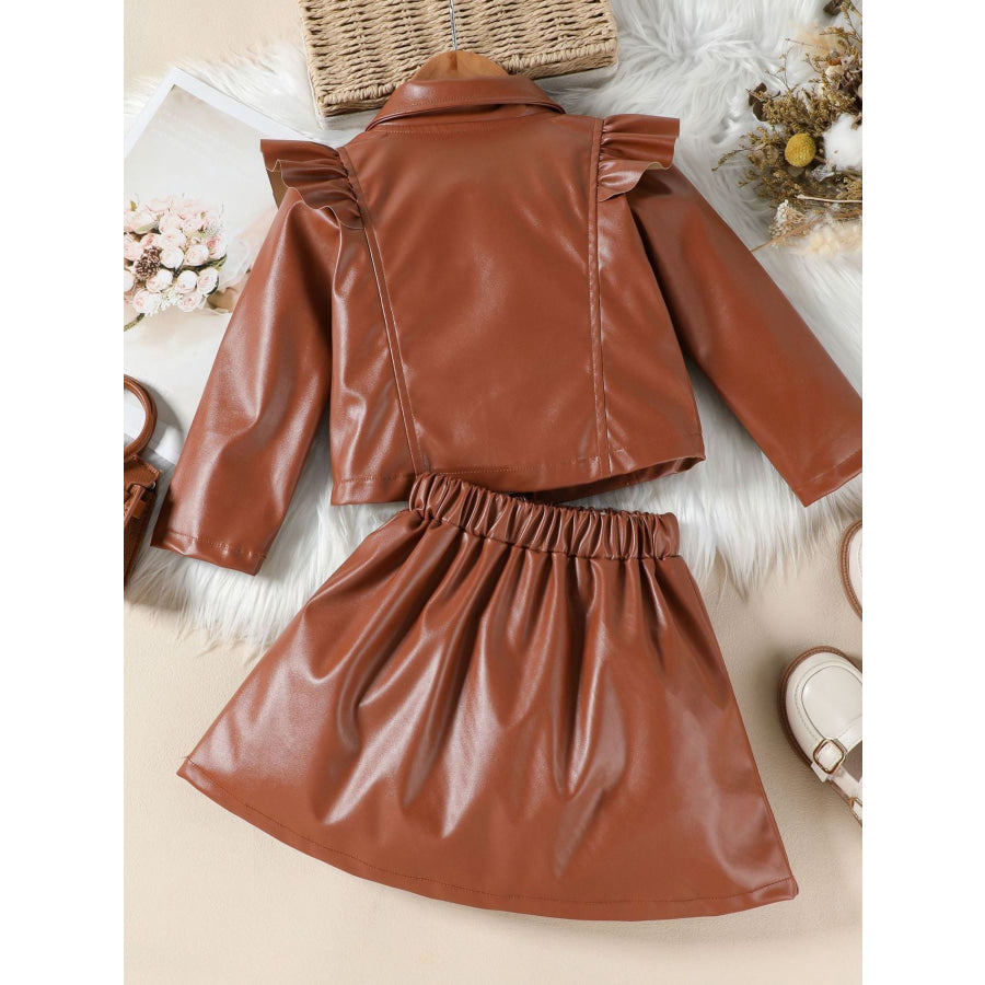 Children’s Ruffled Faux Leather Top and Skirt Set Apparel and Accessories