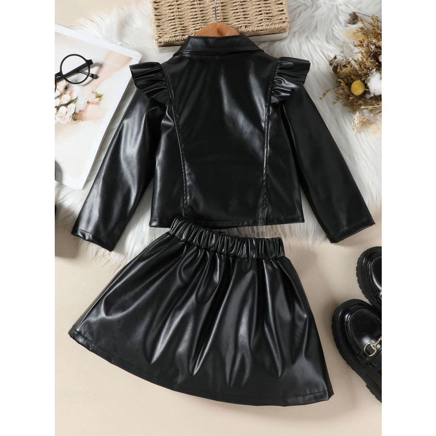 Children’s Ruffled Faux Leather Top and Skirt Set Apparel and Accessories