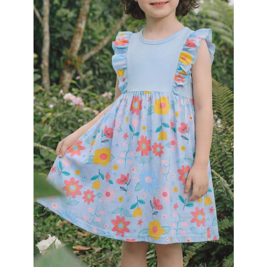 Children’s Ruffled Floral Print Dress Lake Blue / 2-3 Apparel and Accessories