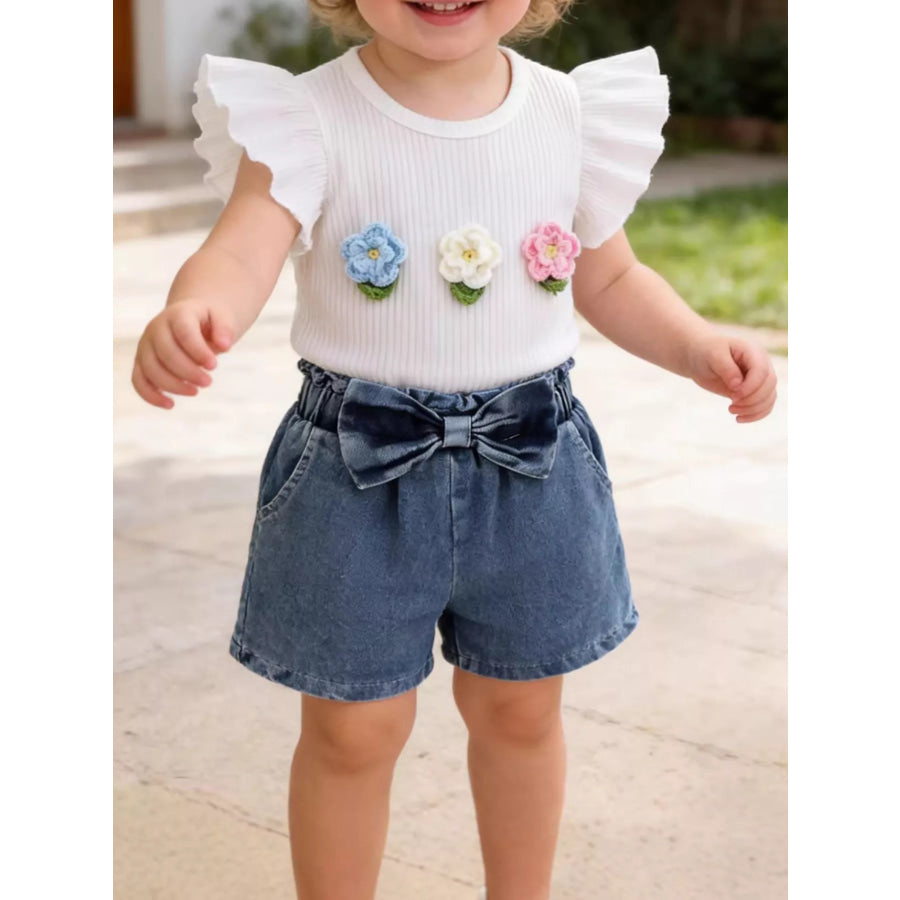 Children’s Ruffled Flower Top and Denim Shorts Set Apparel and Accessories