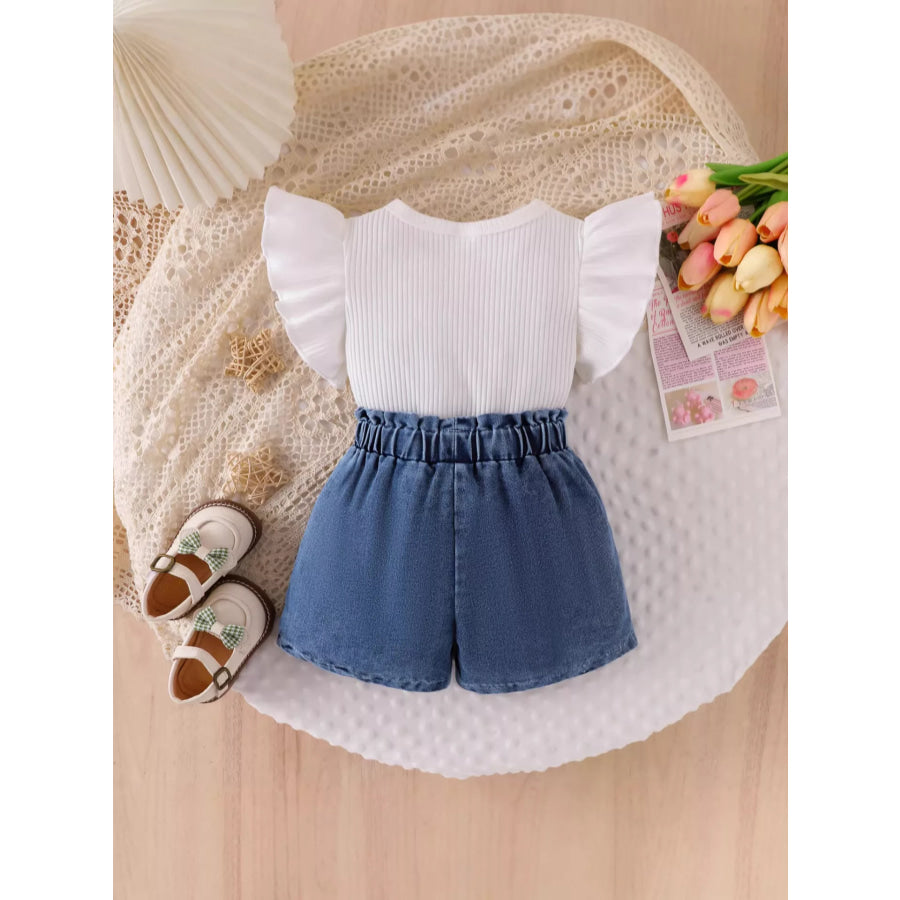 Children’s Ruffled Flower Top and Denim Shorts Set Apparel and Accessories