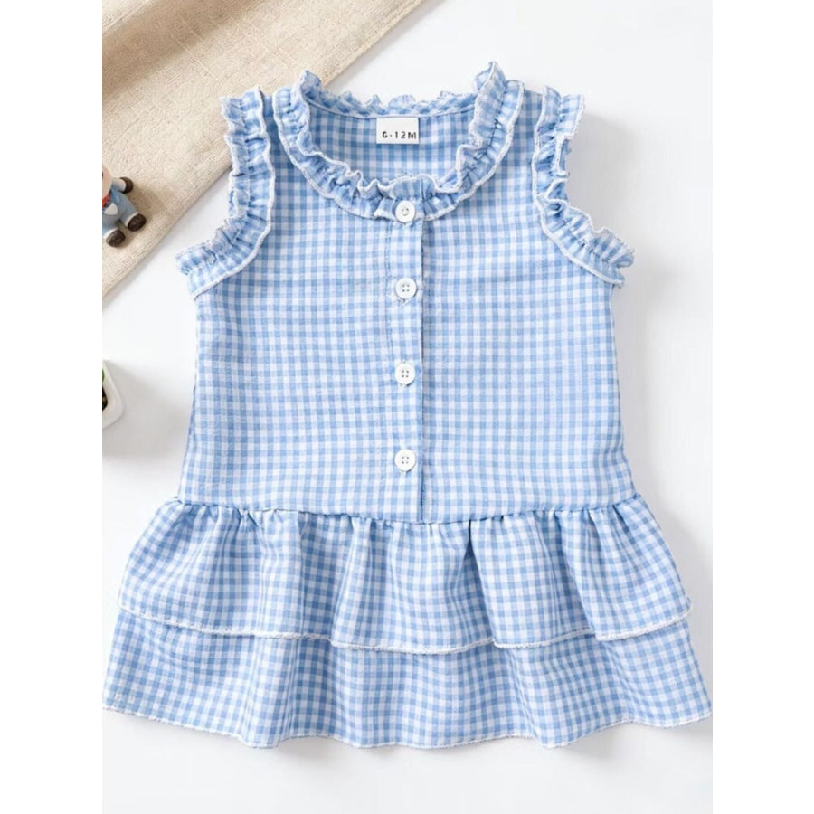 Children’s Ruffled Gingham Sleeveless Dress Pastel Blue / 6-12M Apparel and Accessories