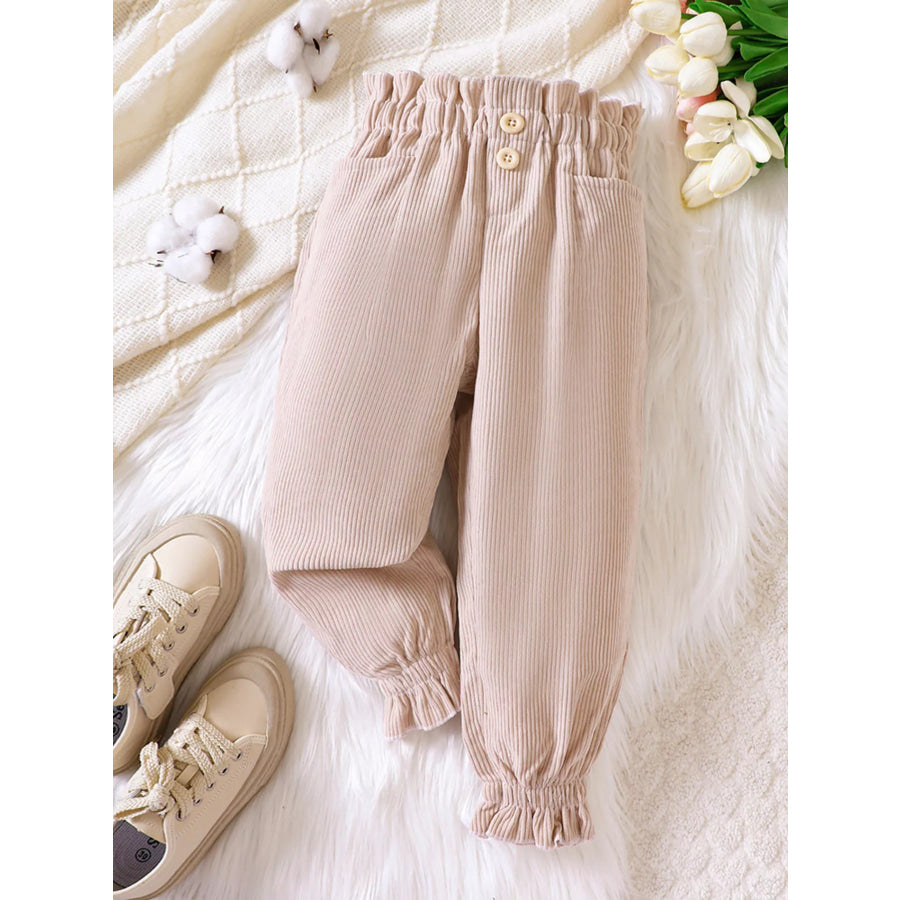 Children’s Ruffled Hem Corduroy Pants Beige / 3Y Apparel and Accessories