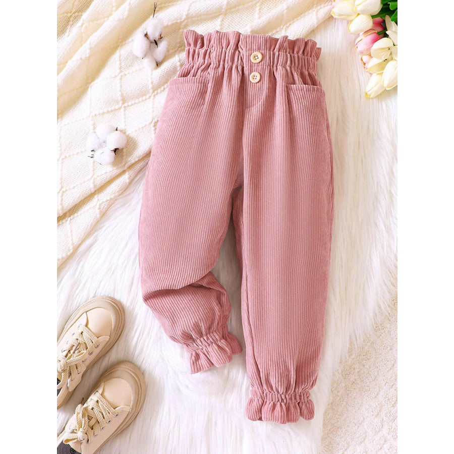 Children’s Ruffled Hem Corduroy Pants Pink / 3Y Apparel and Accessories