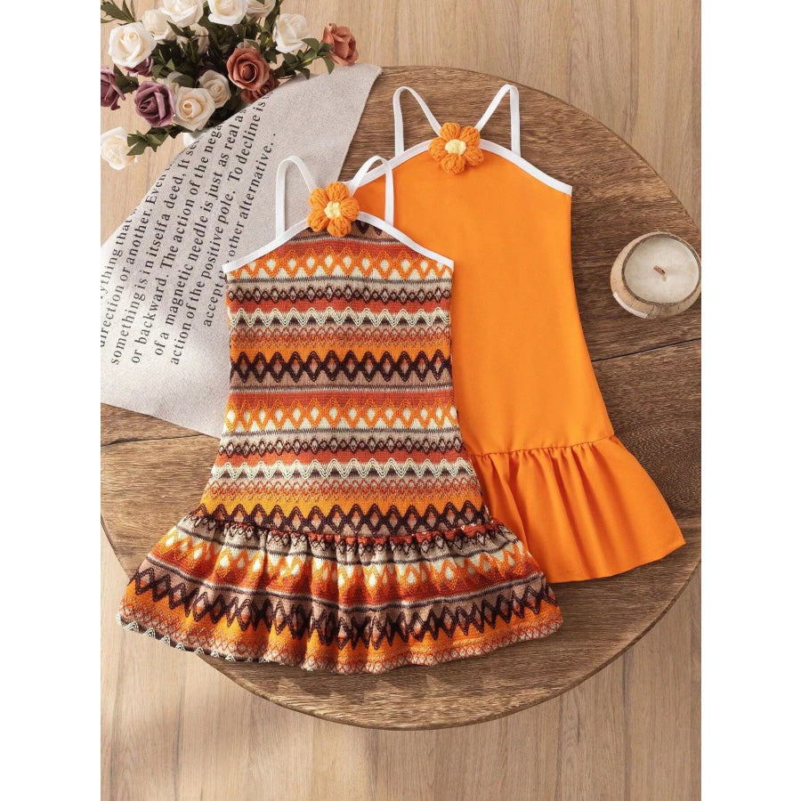 Children’s Ruffled Hem Halter Neck Dress Orange / 4Y Apparel and Accessories
