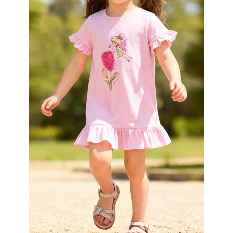 Children’s Ruffled Hem Short Sleeve Dress Blush Pink / 2Y Apparel and Accessories
