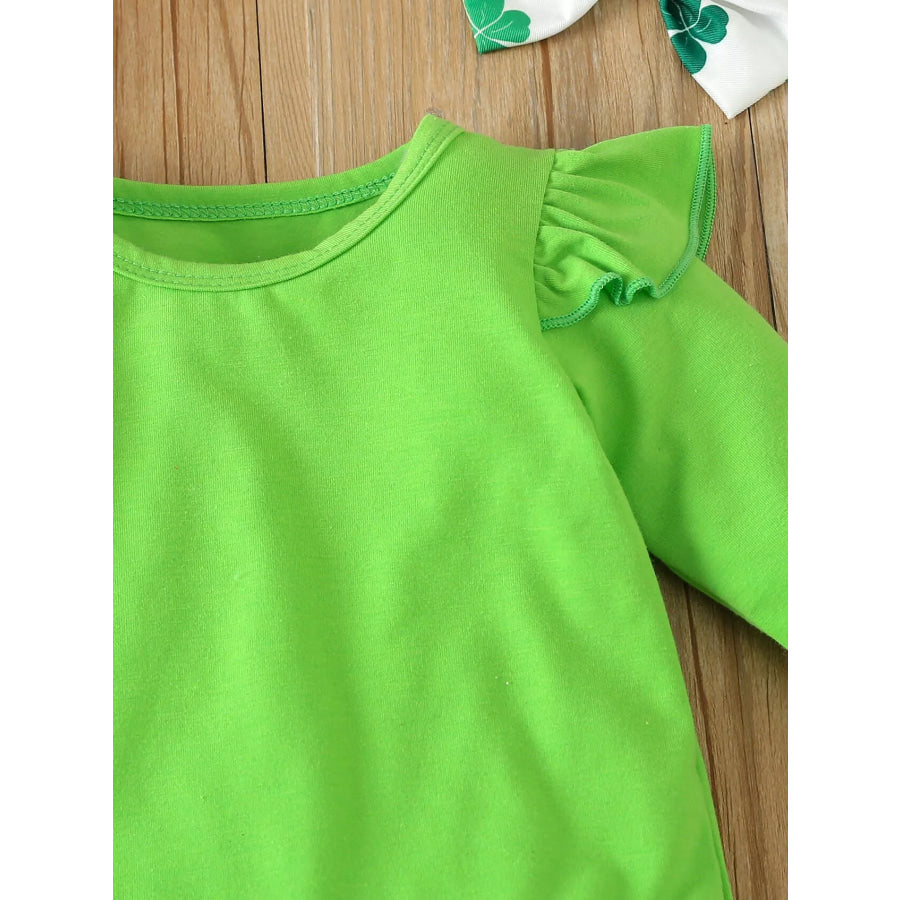 Children’s Ruffled Long Sleeve Bodysuit and Overall Dress Set with Headband Apparel and Accessories