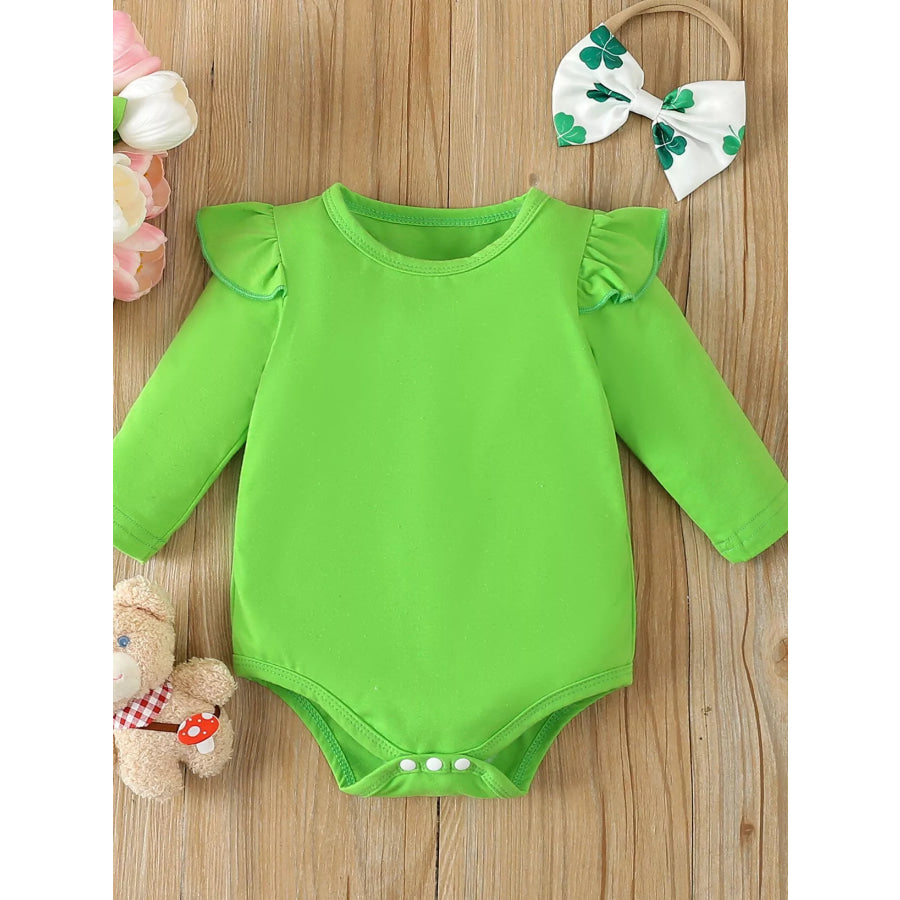 Children’s Ruffled Long Sleeve Bodysuit and Overall Dress Set with Headband Apparel and Accessories