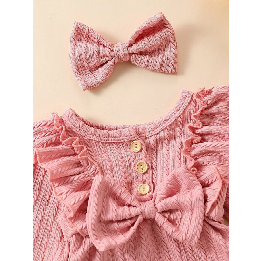 Children’s Ruffled Long Sleeve One-Piece Bodysuit with Headband Apparel and Accessories