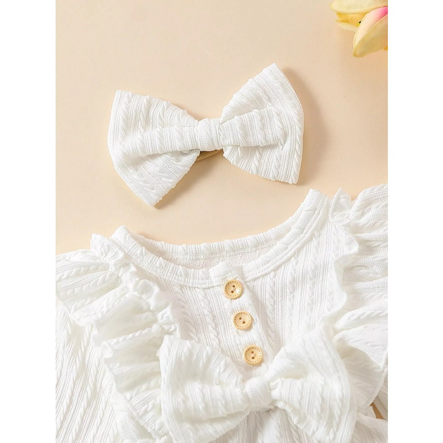 Children’s Ruffled Long Sleeve One-Piece Bodysuit with Headband White / 0-3M Apparel and Accessories