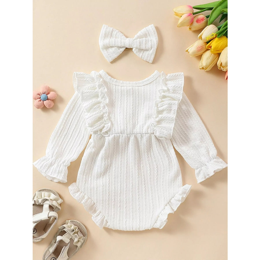 Children’s Ruffled Long Sleeve One-Piece Bodysuit with Headband Apparel and Accessories