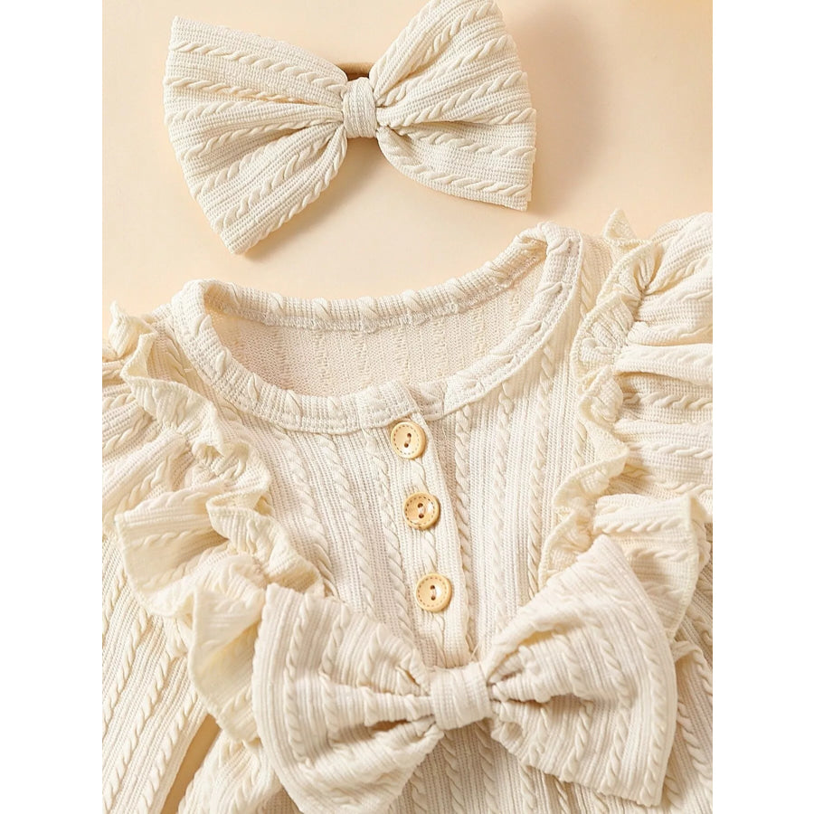 Children’s Ruffled Long Sleeve One-Piece Bodysuit with Headband Apparel and Accessories