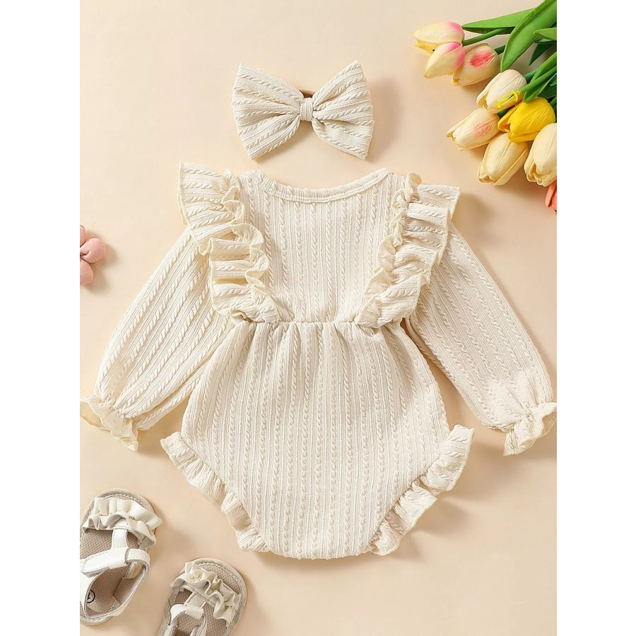 Children’s Ruffled Long Sleeve One-Piece Bodysuit with Headband Apparel and Accessories