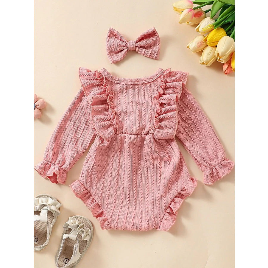 Children’s Ruffled Long Sleeve One-Piece Bodysuit with Headband Apparel and Accessories