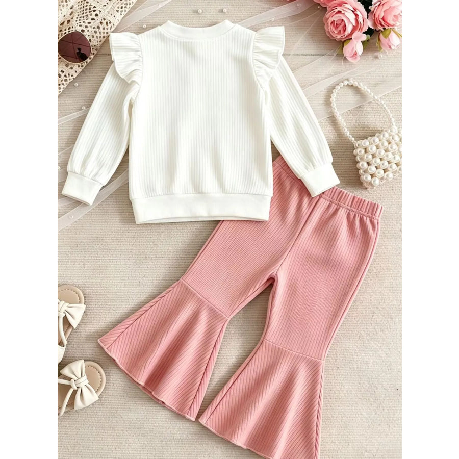 Children’s Ruffled Long Sleeve Top and Flare Pants Set Apparel and Accessories